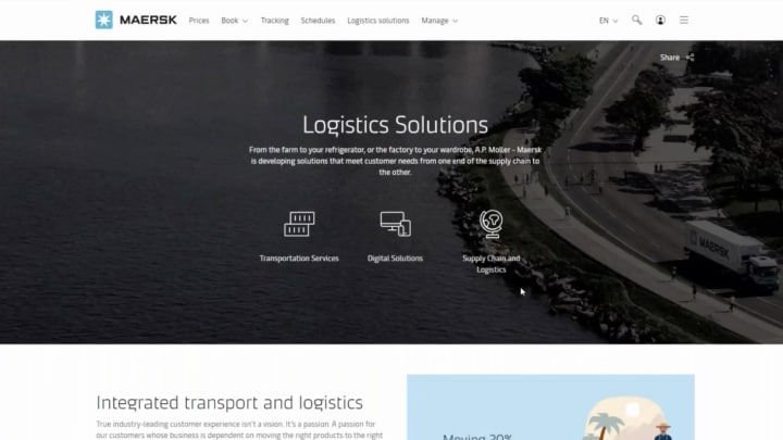 Screenshot showing Maersk’s Logistics Solutions page.