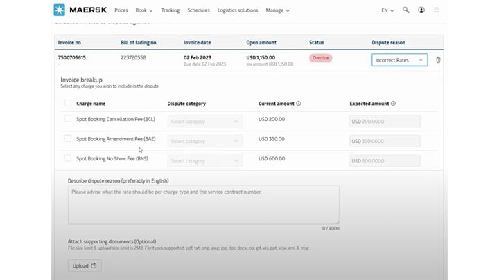 Raising dispute inside MyFinance interface