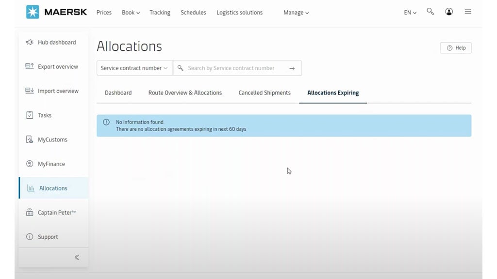 Allocations Expiring tab showing the details of allocations expiring in the next 60 days